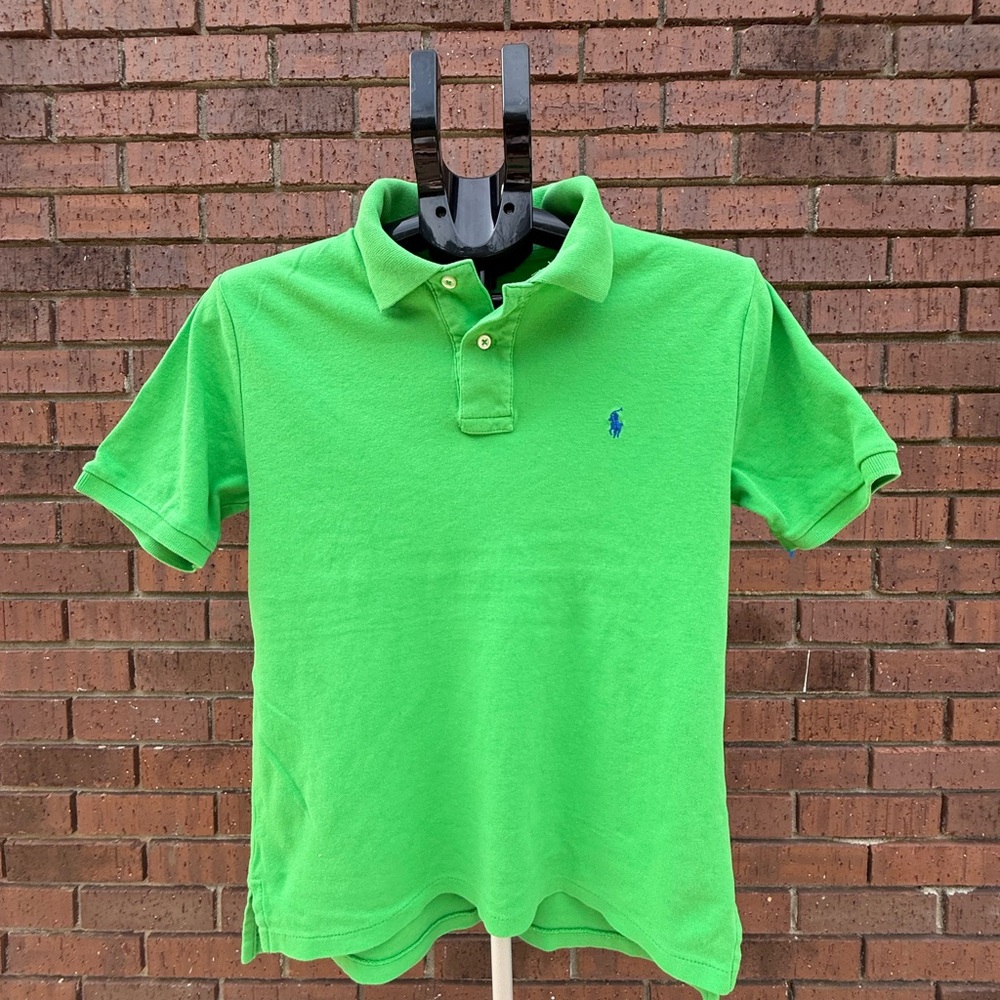 Ralph Lauren Polo Shirt Youth Boys Large 14-16 Green With Blue Pony Logo EUC